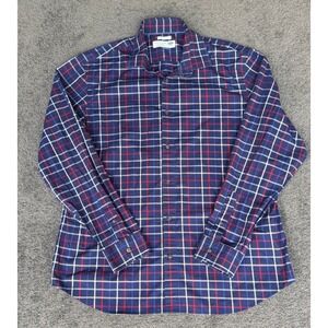 Old Navy Mens XL Regular Fit Plaid Signature Shirt Navy Blue Red Long Sleeve